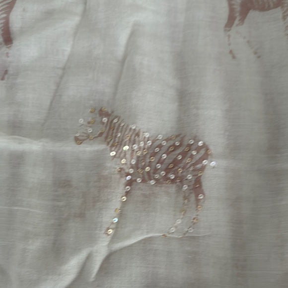 Chic Cream and Pink Zebra Oversized Scarf with Pom Poms and Bling - Picture 6 of 9